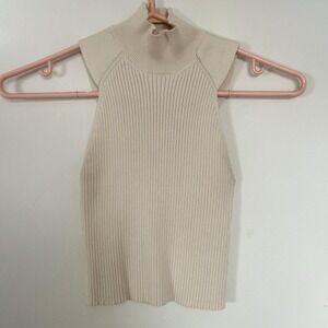 Dynamite Cream ribbed knit cropped halter top/turtleneck